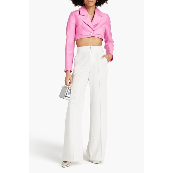 Rasario Cropped Crystal-Embellished Linen-Blend Pink Jacket EU 36 or US 4 - Picture 3 of 13